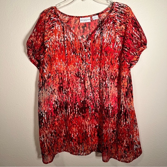 Liz Claiborne Tops - Liz Claiborne Orange Black Graphic Short Sleeve Blouse Cami